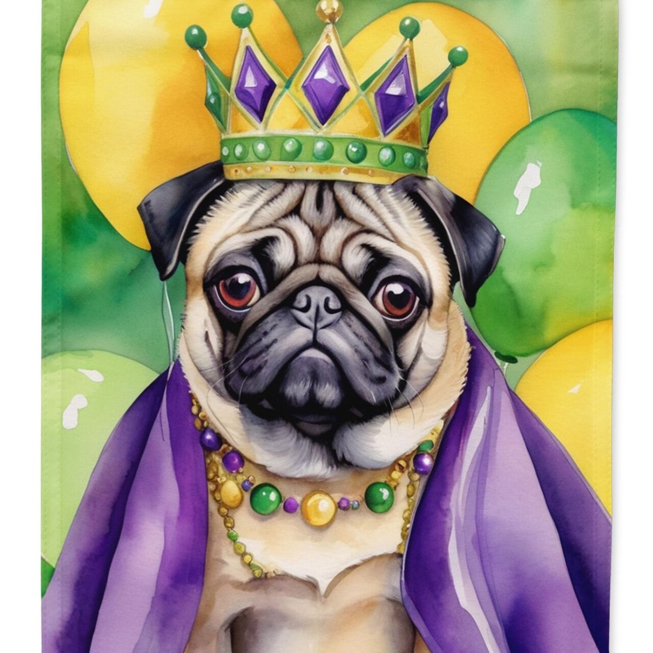 Edge Collections - 28" X 40" - Multicolor - Mardi Gras Pug King Decorative Banner - 1 Piece